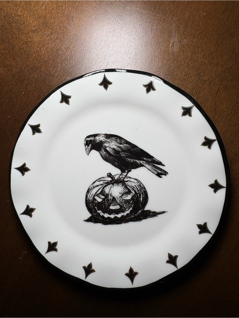 Black & White Raven on Pumpkin Decorative Dinner Plate
